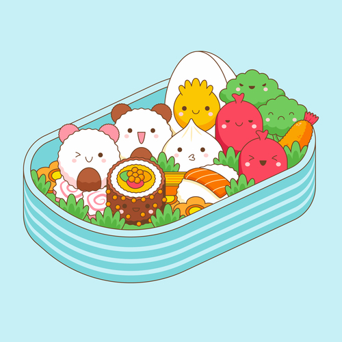 Cartoon food in the lunch box vector