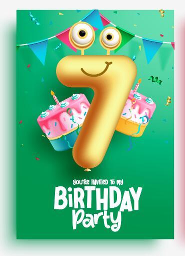 Cartoon number balloon birthday card vector