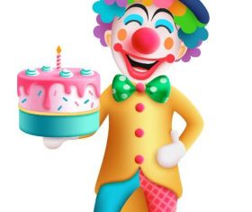 Clown with birthday cake vector