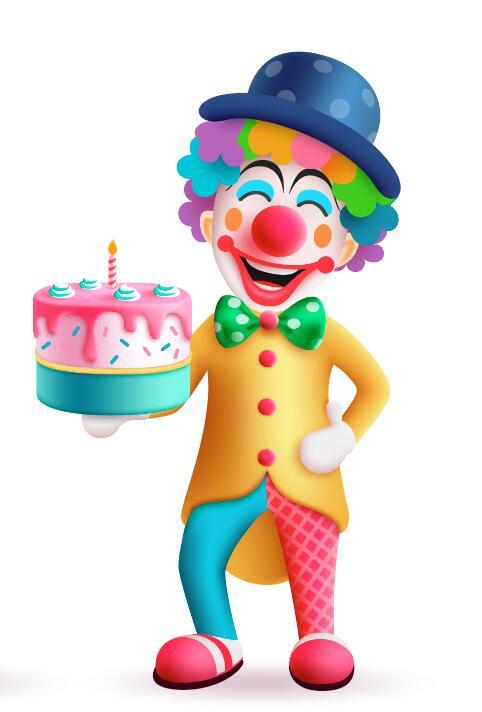 Clown with birthday cake vector
