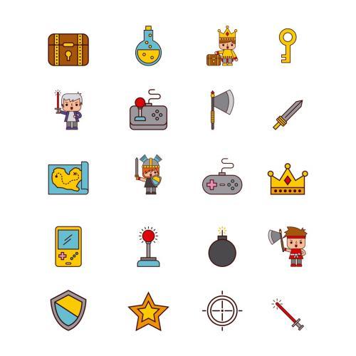 Colorful video game icons vector