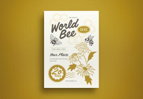 Cream hand drawn world bee day flyer vector