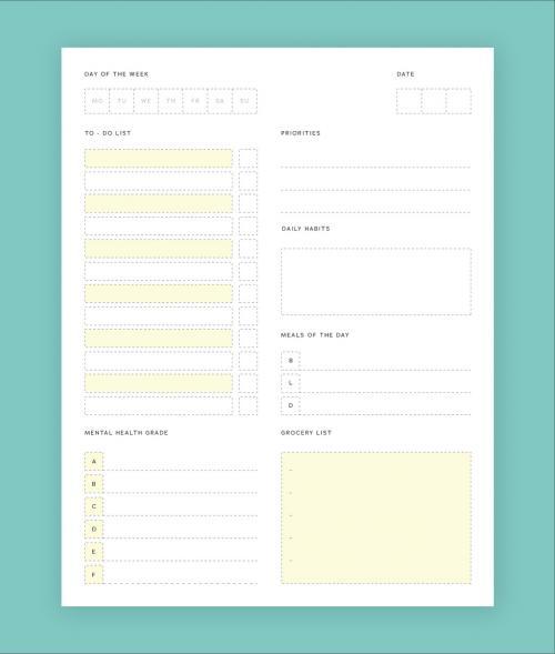 Daily planner layout with yellow and white colors vector