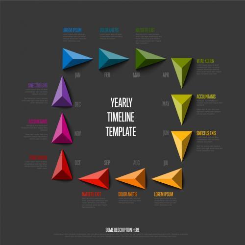 Dark full year timeline template triangle arrows vector