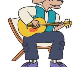 Dog character playing guitar vector