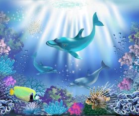 Dolphins and fish vectors in the underwater world
