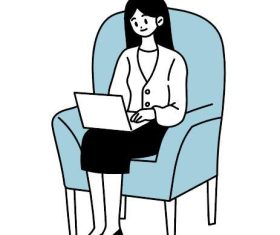 Female working with laptop vector