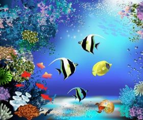 Fish swim freely in the underwater world vector