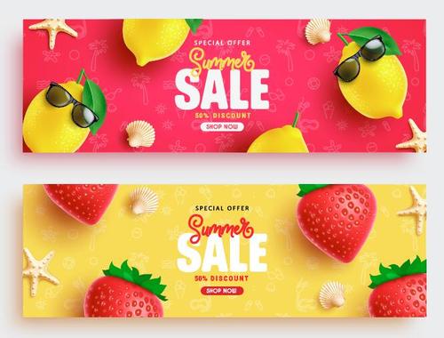 Fresh fruit summer sales banner vector