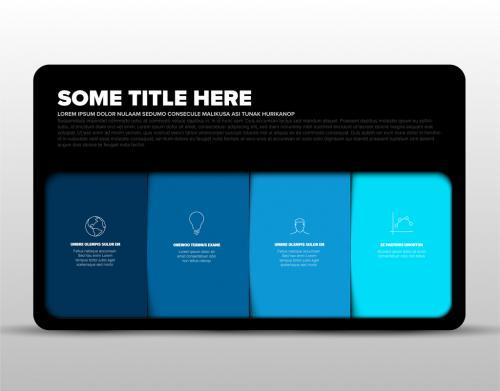 Infographic template with four blue block elements in black container vector