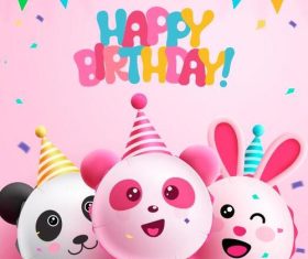 Lovely panda balloon birthday card vector
