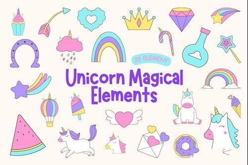 Magical unicorn elements vector
