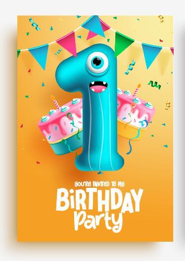 Number balloon cartoon birthday card vector