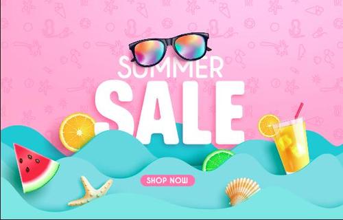 Origami wave summer promotion vector