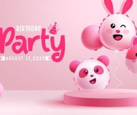 Pink animal balloon background birthday card vector
