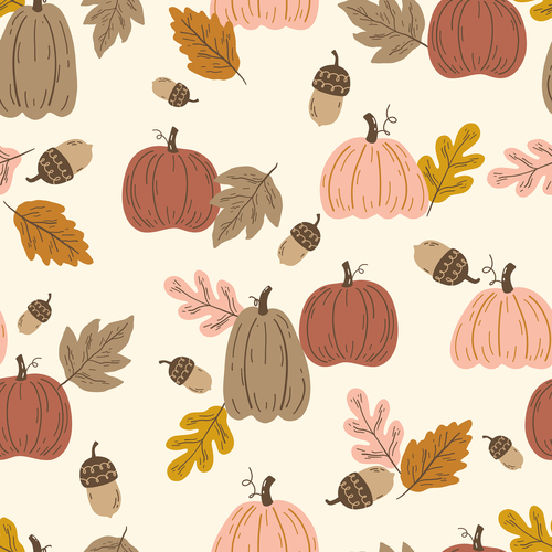 Pumpkin hazelnut leaves seamless pattern vector free download