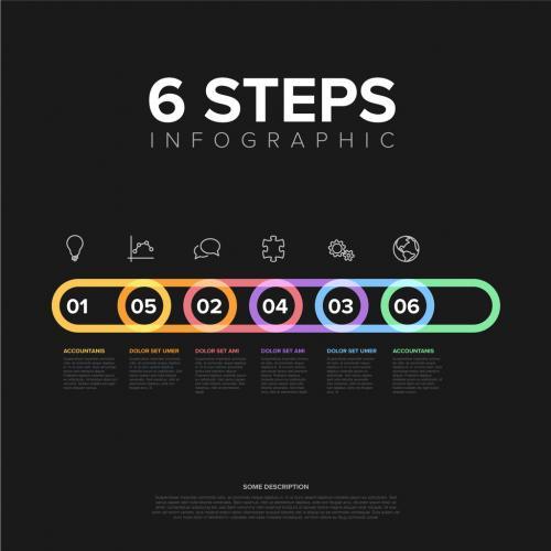 Six rounded horizontal steps elements template vector