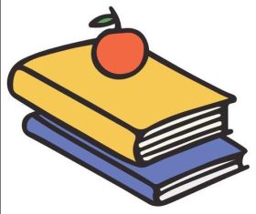 Stacked books with apple vector