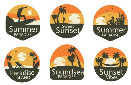 Summer beach paradise silhouette vector