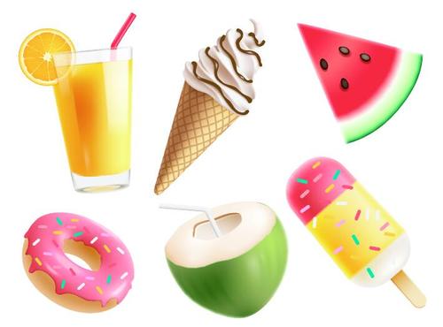 Summer beverages and food vector
