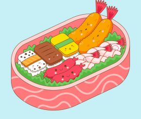 The food in the cartoon lunch box vector
