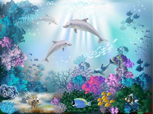 The peaceful and beautiful underwater world vector