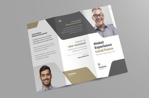 Trifold brochure with tan and gray geometric vector
