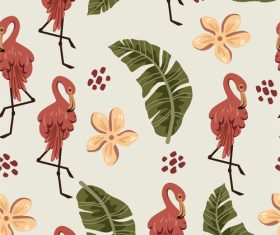 Tropical flamingo and flower seamless pattern vector