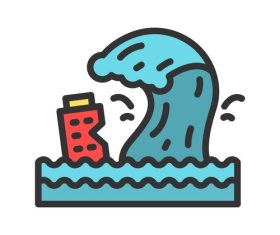 Tsunami natural disaster icons vector
