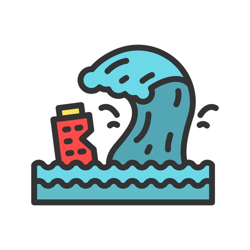 Tsunami natural disaster icons vector