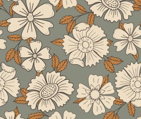 Yellow leaves and white flowers seamless pattern vector