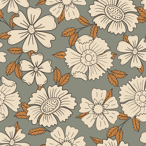 Yellow leaves and white flowers seamless pattern vector
