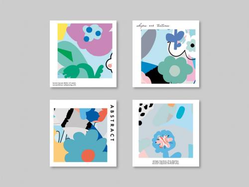 4 sheets watercolor abstract floral cards vector