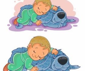 Baby and dog sleeping together vector