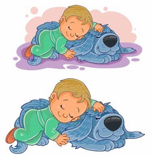 Baby and dog sleeping together vector