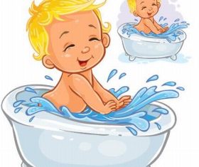 Baby playing with vector in the bathtub