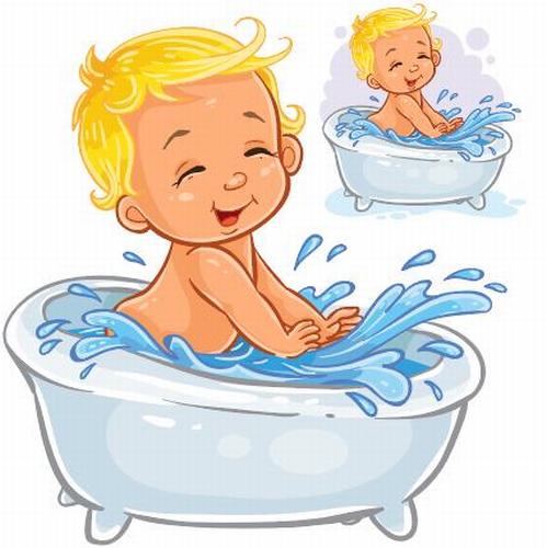 Baby playing with vector in the bathtub