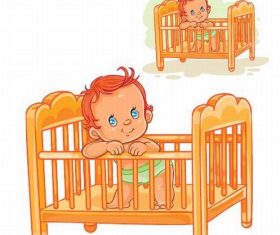 Baby standing on crib vector