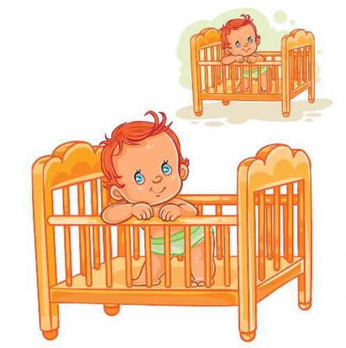 Baby standing on crib vector