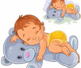 Baby vector sleeping on teddy bear