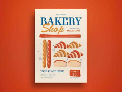 Beige flat design bakery shop flyer vector