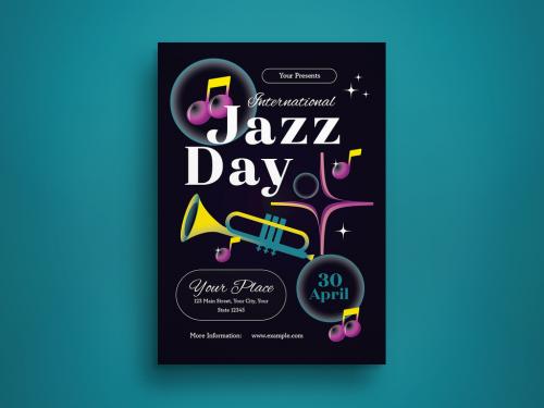 Black 3D international jazz day flyer vector