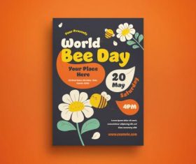 Black doodle world bee day flyer vector