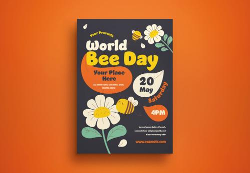 Black doodle world bee day flyer vector