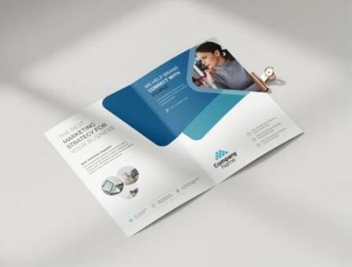 Blue business bifold brochure vector