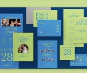 Blue luxury wedding invitation set vector