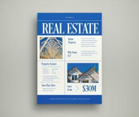 Blue minimalist real estate flyer vector
