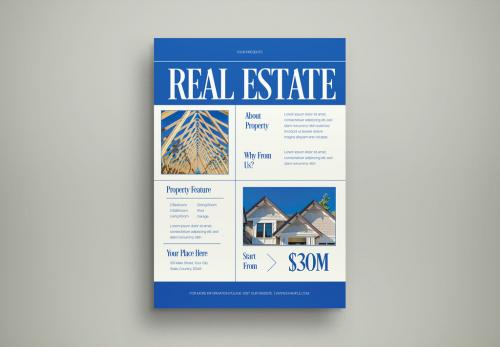 Blue minimalist real estate flyer vector