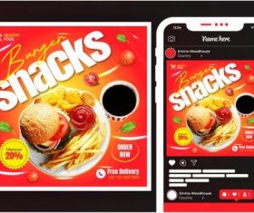 Burger snacks food social media post vector