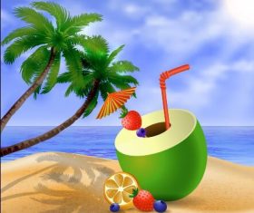 Coconut juice beach beautiful summer vector